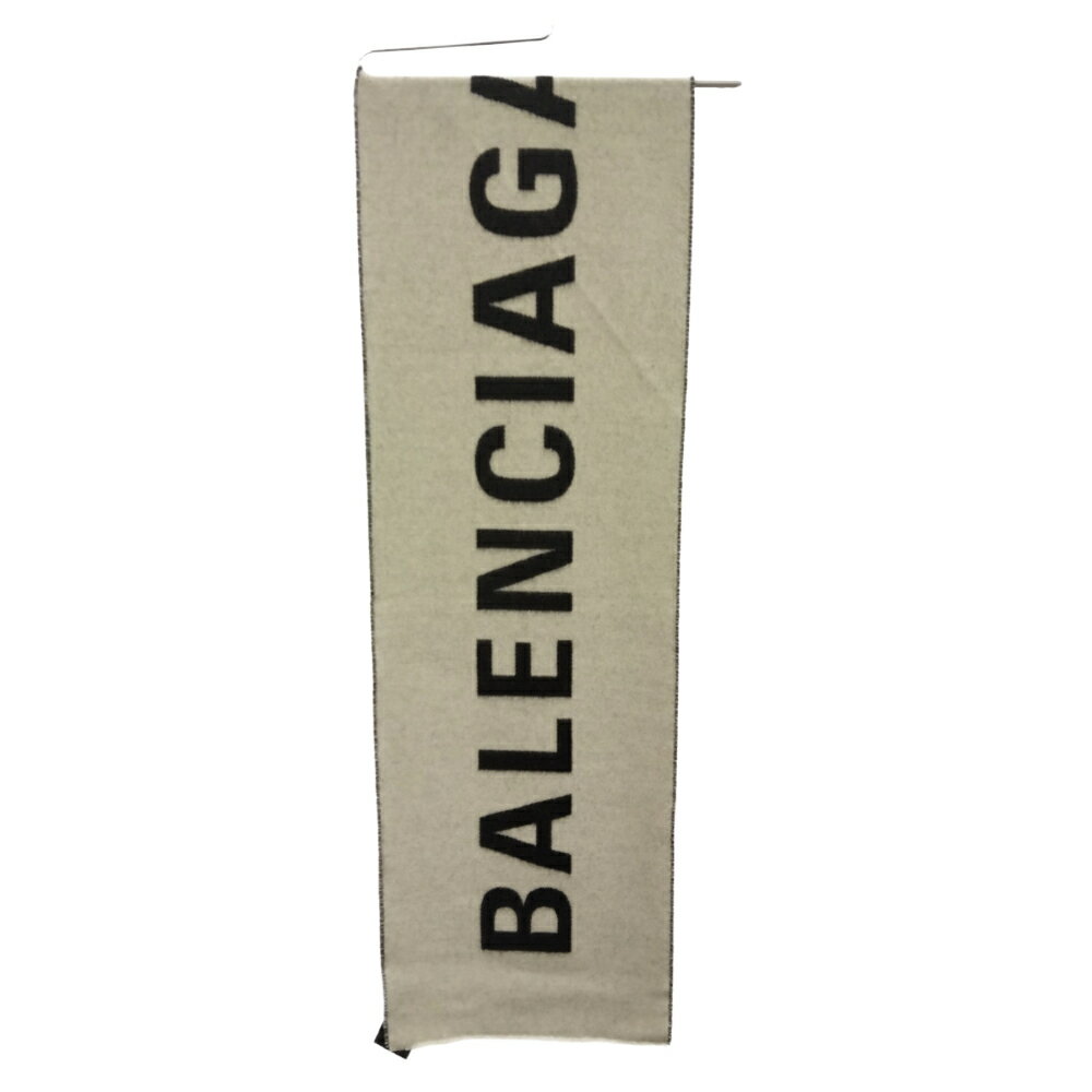 BALENCIAGA(バレンシアガ)17AW リバーシブルロゴ ウールマフラー ストール ブラック/ホワイト【中古】【程度A】【カラーブラック】【オンライン限定商品】