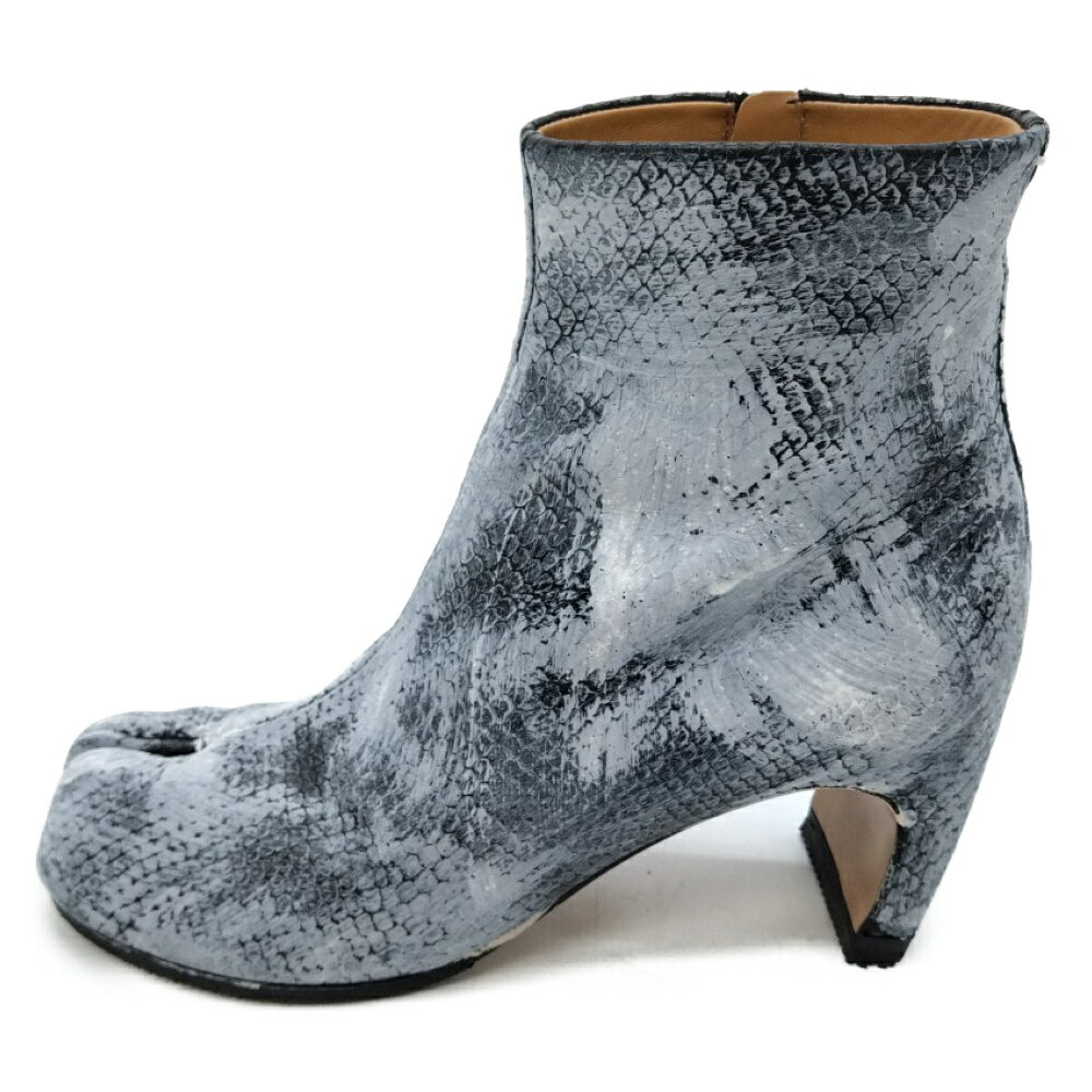 Maison Margiela(メゾンマルジェラ)TABI HEELED ANKLE BOOTS クロコ型押し ペンキ加工 タビ 足袋 ブーツ ブラック グレー 39WU0147【中古】【程度A】【カラーブラック】【取扱店舗心斎橋】