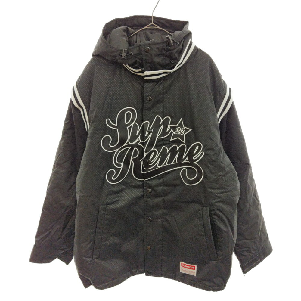 SUPREME(シュプリーム)22SS ×Mitchell & Ness Quilted Sports Jacket キルテッド スポーツジャケット スタジャン キルティング メッシュ フード付き ブラック【中古】【程度A】【カラーブラック】【オンライン限定商品】★SALE対象★