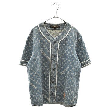 LOUIS VUITTON(ルイヴィトン)× SUPREME17AW Jacquard Denim Baseball Jersey HDD92WALL 406N シュプリーム モノグラムジャカードデニムベースボールジャージー半袖シャツ【中古】【程度B】【カラーブルー】【取扱店舗心斎橋】