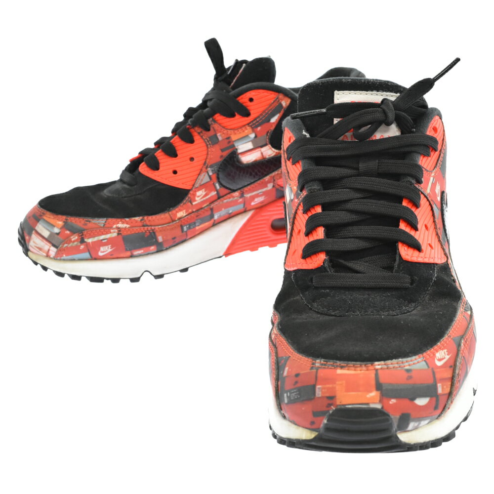 NIKE(ナイキ) サイズ:28.0cm ×atmos AIR MAX90 PRNT We Love Nike AQ0926-001 アトモス エアマックス90 ボックスプリントローカットスニーカー ブラック/レッド【中古】【程度B】【カラーブラック】【オンライン限定商品】