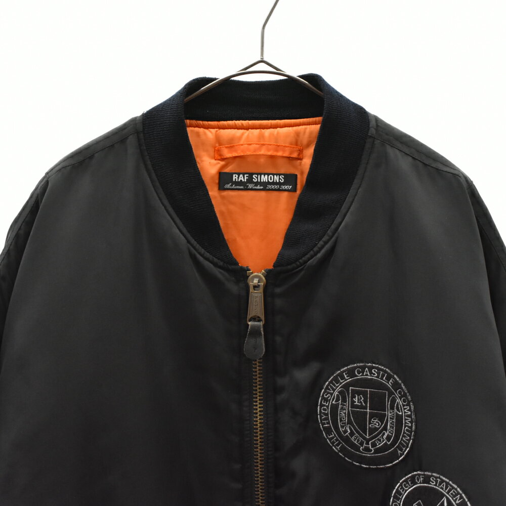 RAF SIMONS(ラフシモンズ)00AW CONFUSION MA-1 BOMBER JACKET スクールワッペン フライトジャケット ブラック　アーカイブ【中古】【程度A】【カラーブラック】【取扱店舗AWESOME原宿店】