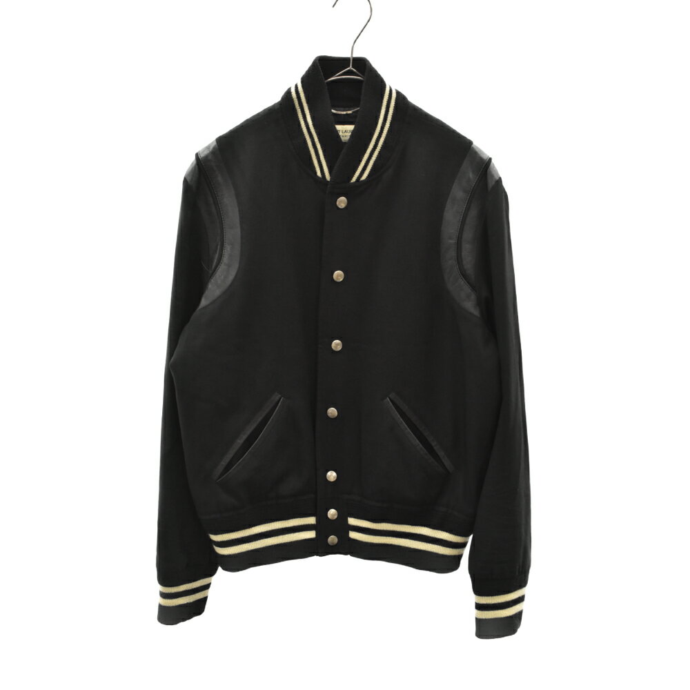 SAINT LAURENT PARIS(サンローランパリ)14SS レザートリム ウールテディジャケット 343745 YM39M ブラック【中古】【程度B】【カラーブラック】【取扱店舗名古屋】