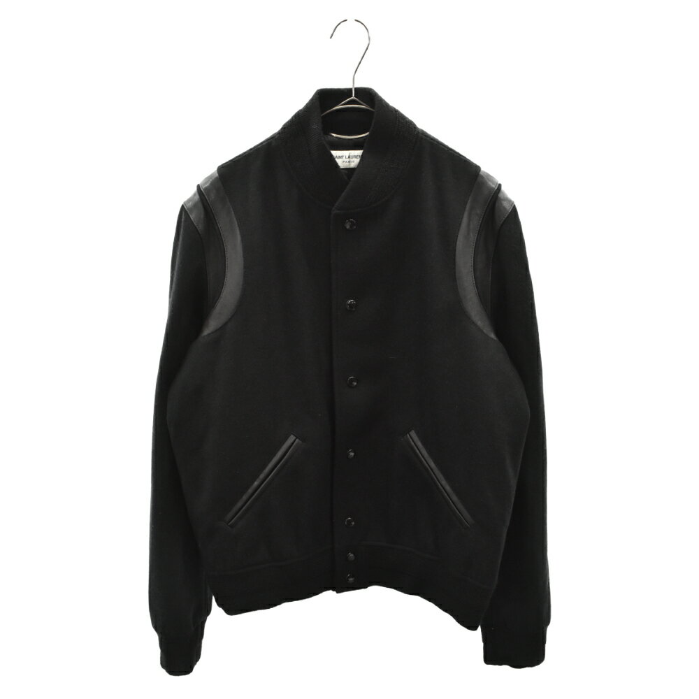 SAINT LAURENT PARIS(サンローランパリ)20AW TEDDY JACKET 354718 Y197Q テディジャケット レザートリムウールスタジアムジャンパー ヴァーシティブルゾン【中古】【程度A】【カラーブラック】【取扱店舗新宿】