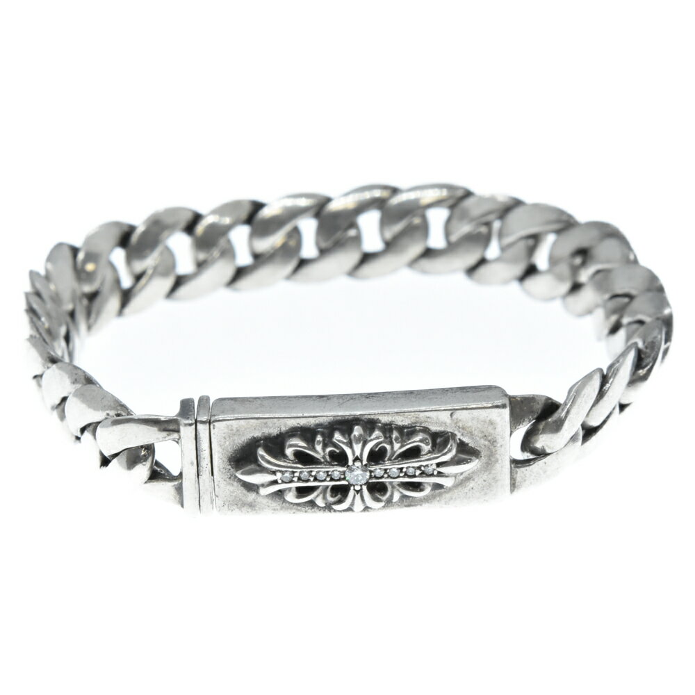 CHROME HEARTS(クロムハーツ)ID MINI FLRL PAVE DIA 22 LINK フローラルクロス ミニID パヴェダイヤ シルバーブレスレット 22リンク【中古】【程度B】【カラーシルバー】【取扱店舗心斎橋】