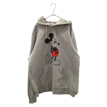 SUPREME(シュプリーム) サイズ:XL 09AW ×Disney Mickey Hoodie ディズニー ミッキーマウスプリント ラグランスリーブ プルオーバーパーカー グレー【中古】【程度B】【カラーグレー】【取扱店舗原宿】