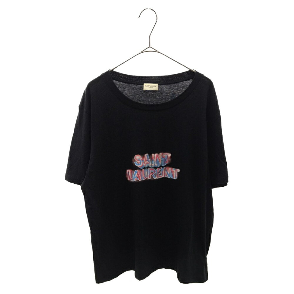 SAINT LAURENT PARIS(サンローランパリ) サイズ:XS 18SS フロントロゴプリントクルーネックコットンTシャツ ブラック 512345【中古】【程度B】【カラーブラック】【オンライン限定商品】★SALE対象★