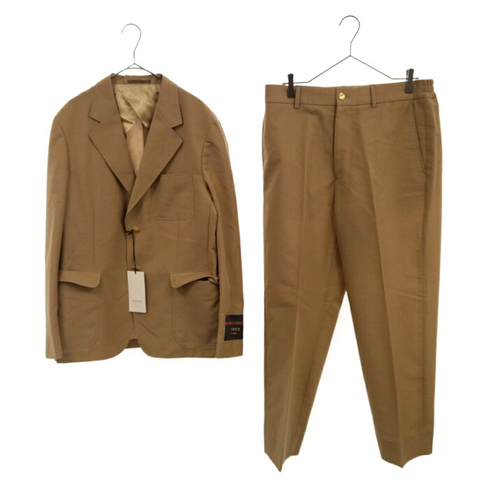 GUCCI(グッチ) サイズ:48/50 DECONSTRUCTED JACKET ロゴパッチ付き セットアップ 2Bテーラードジャケット テーパードパンツ ベージュ 624472/630426【中古】【程度SA】【カラーベージュ】【オンライン限定商品】