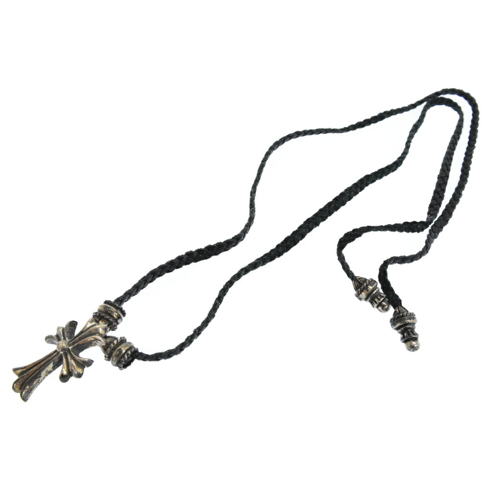 CHROME HEARTS(クロムハーツ) SMALL CH CRS SM CRIMPT CROSS スモールCHクロスクリンプトペンダント wボロチップ シルバーペンダント 革紐【中古】【程度C】【カラーシルバー】【取扱店舗名古屋】