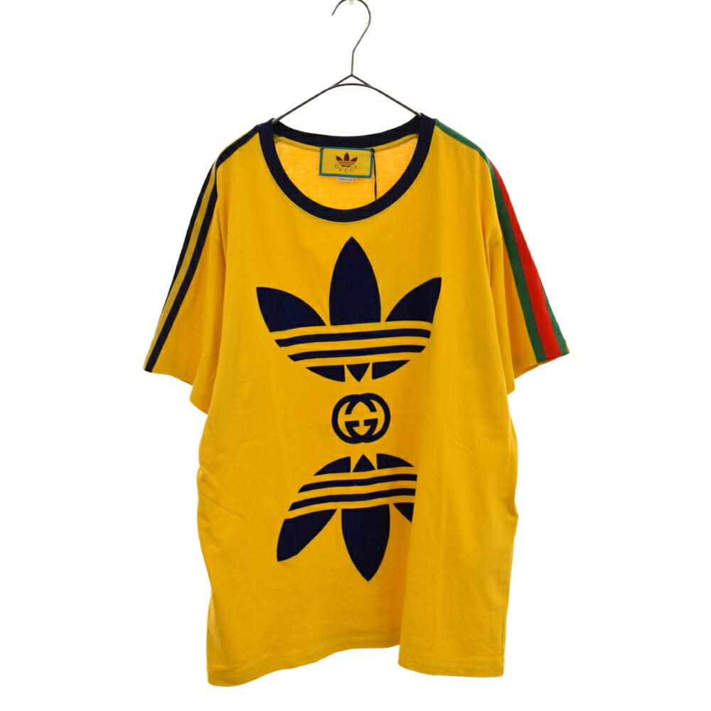 GUCCI(グッチ) サイズ:S ×adidas アディダス コットンジャージー Tシャツ ロゴ 半袖Tシャツ 691636 XJEKR イエロー【中古】【程度SA】【カラーイエロー】【取扱店舗心斎橋】