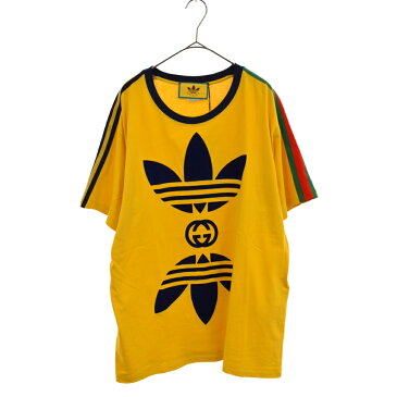 GUCCI(グッチ) サイズ:S ×adidas アディダス コットンジャージー Tシャツ ロゴ 半袖Tシャツ 691636 XJEKR イエロー【中古】【程度SA】【カラーイエロー】【取扱店舗心斎橋】