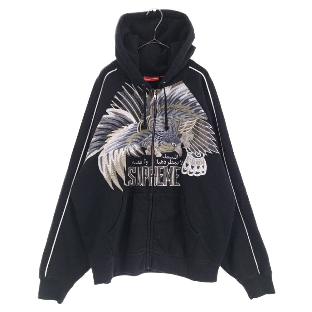 SUPREME(シュプリーム) サイズ:M 23SS Falcon Raglan Zip Up Hooded Sweatshit ファルコン 刺繍 ジップアップパーカー フーディー ブラック【中古】【程度A】【カラーブラック】【オンライン限定商品】