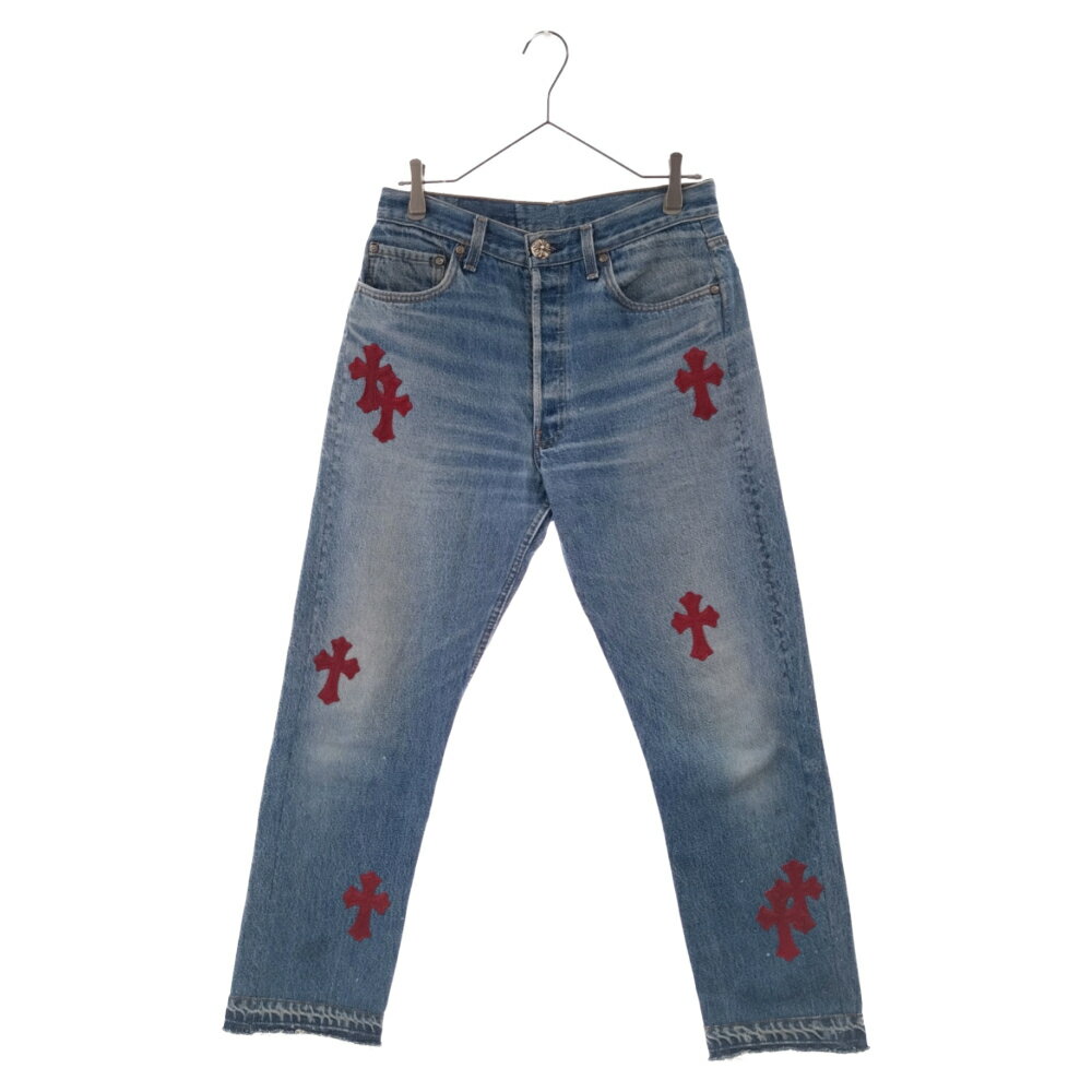 CHROME HEARTS(クロムハーツ) サイズ:32 ×リーバイス LEVI'S U VNTG JEAN ハラコクロスパッチ付きウォッシュドデニムパンツ ブルー/レッド 32デニムパンツ【中古】【程度B】【カラーブルー】【取扱店舗OneStyle原宿店】