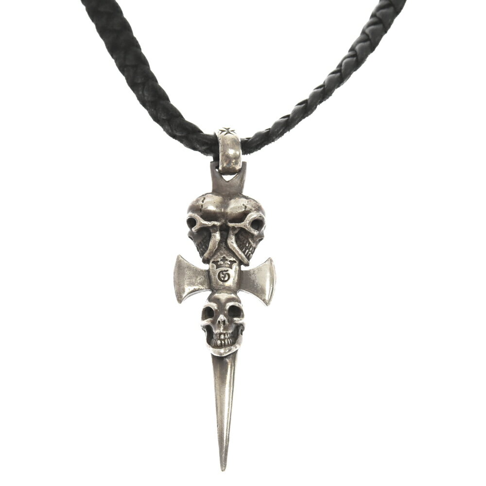 Gaboratory/Gabor(ガボラトリー/ガボール) Triple Skull Dagger Braid Leather Necklace With O-Ring トリプルスカルダガー リングブレイド レザー ネックレス シルバー【中古】【程度B】【カラーシルバー】【取扱店舗BRINGアメリカ村店】