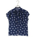 CELINE(セリーヌ) サイズ:36 Lavalliere blouse 馬車ロゴ総柄ノースリーブブラウス ネイビー 2B502316N【中古】【程度B】【カラーネイビー】【オンライン限定商品】