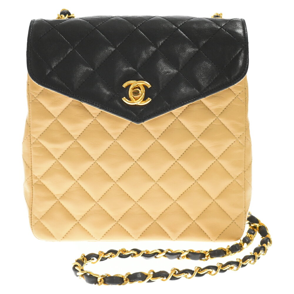 CHANEL(シャネル) マトラッセ バイカラー チェーン ショルダー レザーバッグ ベージュ/ブラック【中古】【程度A】【カラーベージュ】【取扱店舗BRING京都河原町店】