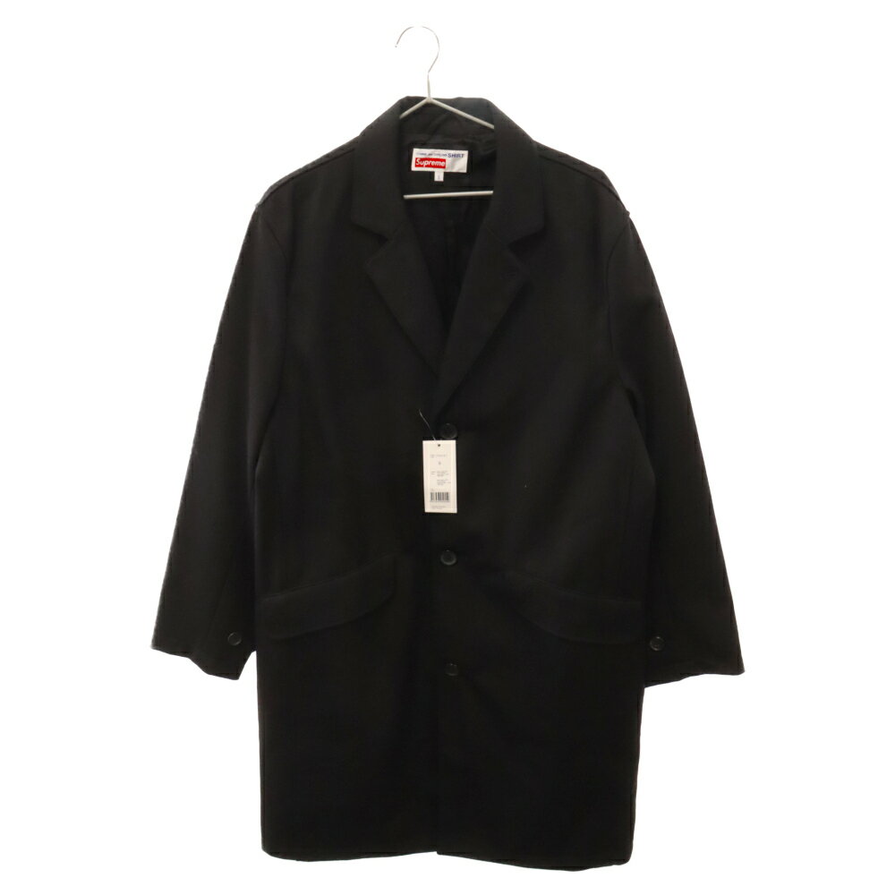 SUPREME(シュプリーム) サイズ:S 18AW×COMME des GARCONS SHIRT Wool Blend Overcoat コムデギャルソンシャツ ウールブレンドオーバーコート チェスターコート スプリットロゴ ブラック【新古品/中古】【程度S】【カラーブラック】【取扱店舗名古屋】