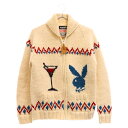 HYSTERIC GLAMOUR(ヒステリックグラマー) サイズ:S ×PLAYBOY ジップアップカウチンニットセーター プレイボーイ 1243ND01 ホワイト【中古】【程度B】【カラーホワイト】【オンライン限定商品】