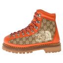 GUCCI(グッチ) サイズ:7.5 21AW×THE NORTH FACE Bottines ザノースフェイス GGロゴ 総柄レザーキャンバス トレッキングブーツ ベージュ/オレンジ 679927【新古品/中古】【程度S】【カラーベージュ】【取扱店舗BRING札幌店】