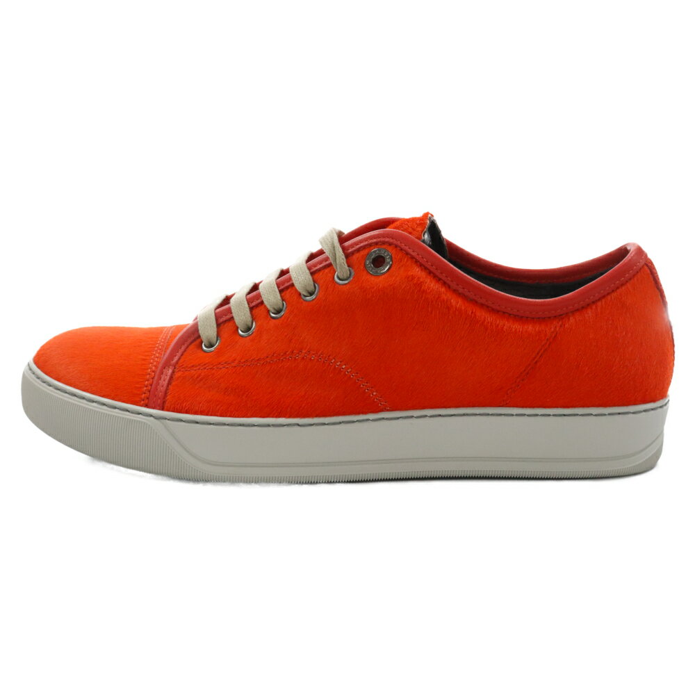 LANVIN(ランバン) サイズ:6 PONY EFFECT CALFSKIN LOW TOP SNEAKER AM5DBB1 レースアップローカットスニーカー ハラコ オレンジ【中古】【程度A】【カラーオレンジ】【オンライン限定商品】