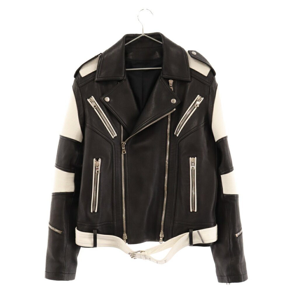 BALMAIN バルマン サイズ:48 Lamb Leather Jacket ラムレザー ダブル ライダースジャケット ブラック/ホワイト SH18261L005【新古品/中古】【程度S】【カラーブラック】【オンライン限定商品】