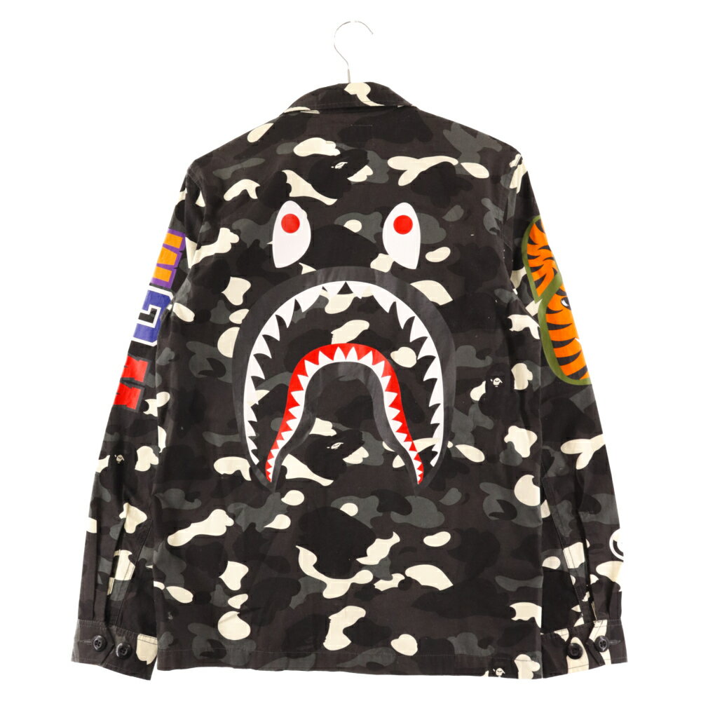 A BATHING APE(アベイシングエイプ) サイズ:S City Camo Tiger Shark Army Shirt シティカモタイガーシャークアーミー長袖シャツ マルチカラー 001SHE201004X【中古】【程度B】【カラーマルチカラー】【取扱店舗原宿】