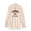 TOMMY HILFIGER(トミーヒルフィガー) サイズ:M TOMMY JEANS オーバーサイズストライプ長袖シャツ ホワイト【中古】【程度B】【カラーホワイト】【オンライン限定商品】