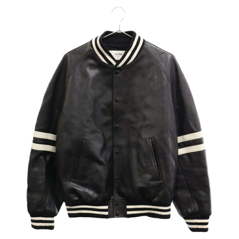 CELINE(セリーヌ) サイズ:48 OVERSIZED CALFSKIN VARSITY-STYLE JACKET 2E996132O オーバーサイズ カーフスキンバーシティジャケット レザーブルゾン ブラック【中古】【程度B】【カラーブラック】【取扱店舗新宿】