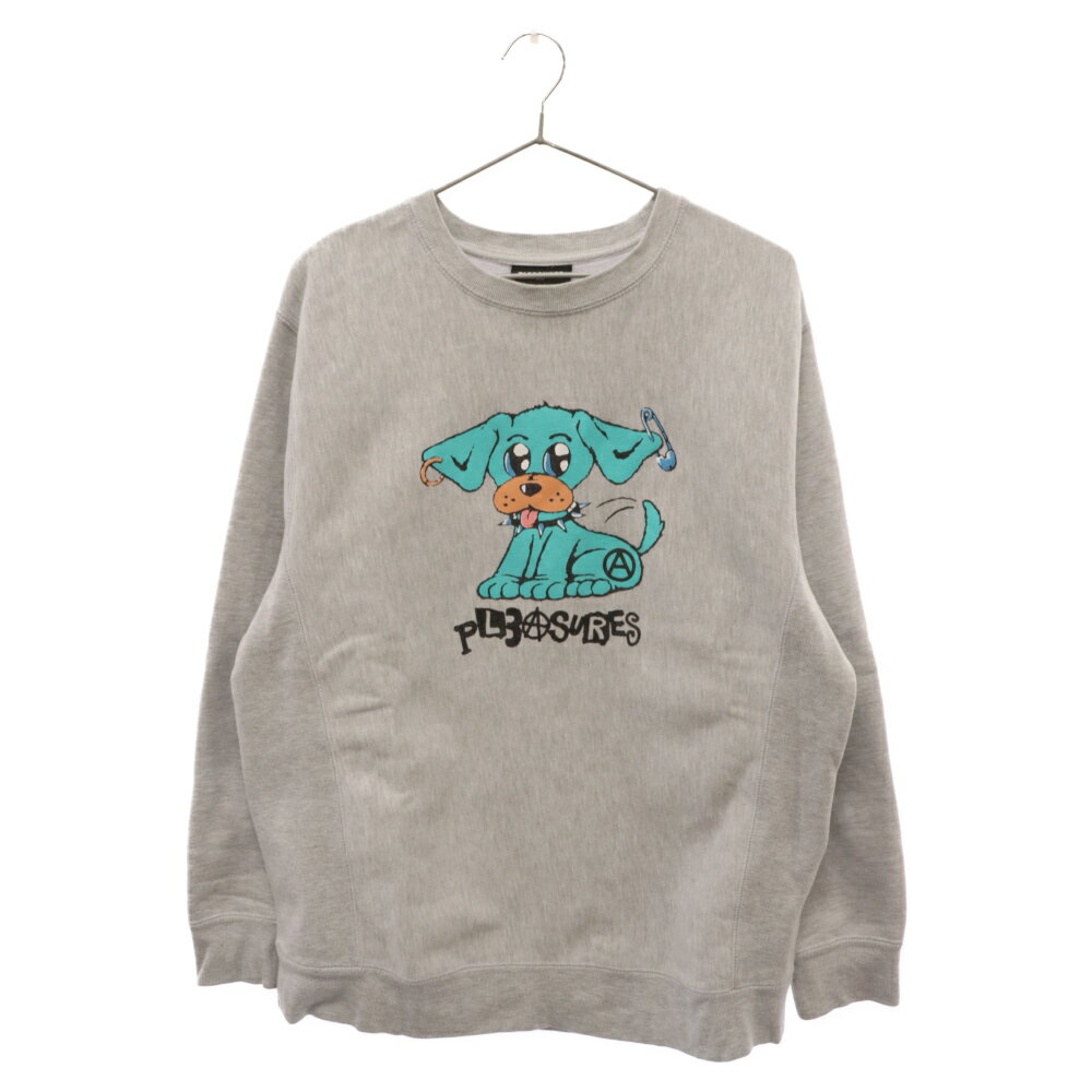 PLEASURES(プレジャーズ) サイズ:M RUFF PREMIUM CREWNECK SWEATSHIRT ラフプレミアムクルーネックスウェットトレーナー グレー IND5000CC【中古】【程度A】【カラーグレー】【オンライン限定商品】