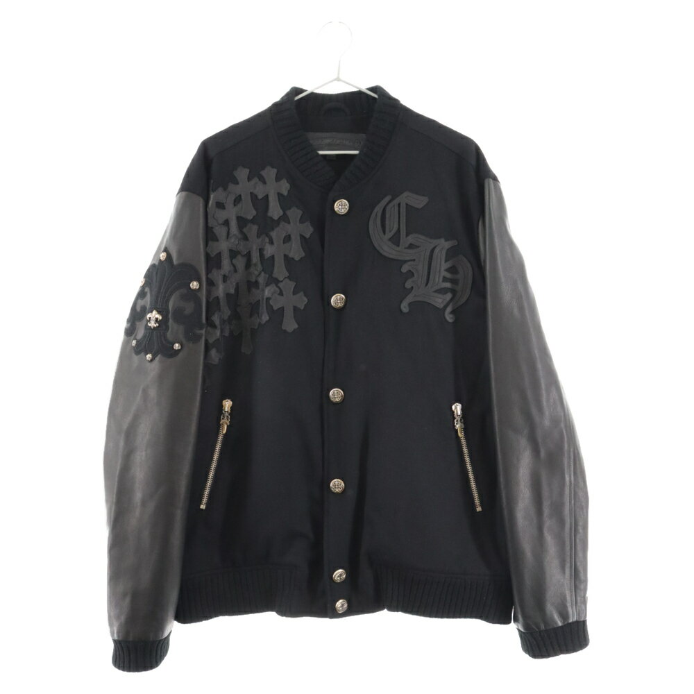 CHROME HEARTS(クロムハーツ) サイズ:XL LETTERMAN レターマン CHマルチレザーパッチレザースリーブ ブルゾン JVPタグ ブラック【中古】【程度B】【カラーブラック】【取扱店舗OneStyle原宿店】