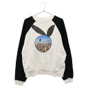 KAPITAL(キャピタル) サイズ:4 Coneybowy Surf 2 Tones Raglan Crewneck サーフプリント クルーネックスウェットトレーナー ホワイト/ブラック【中古】【程度B】【カラーホワイト】【オンライン限定商品】