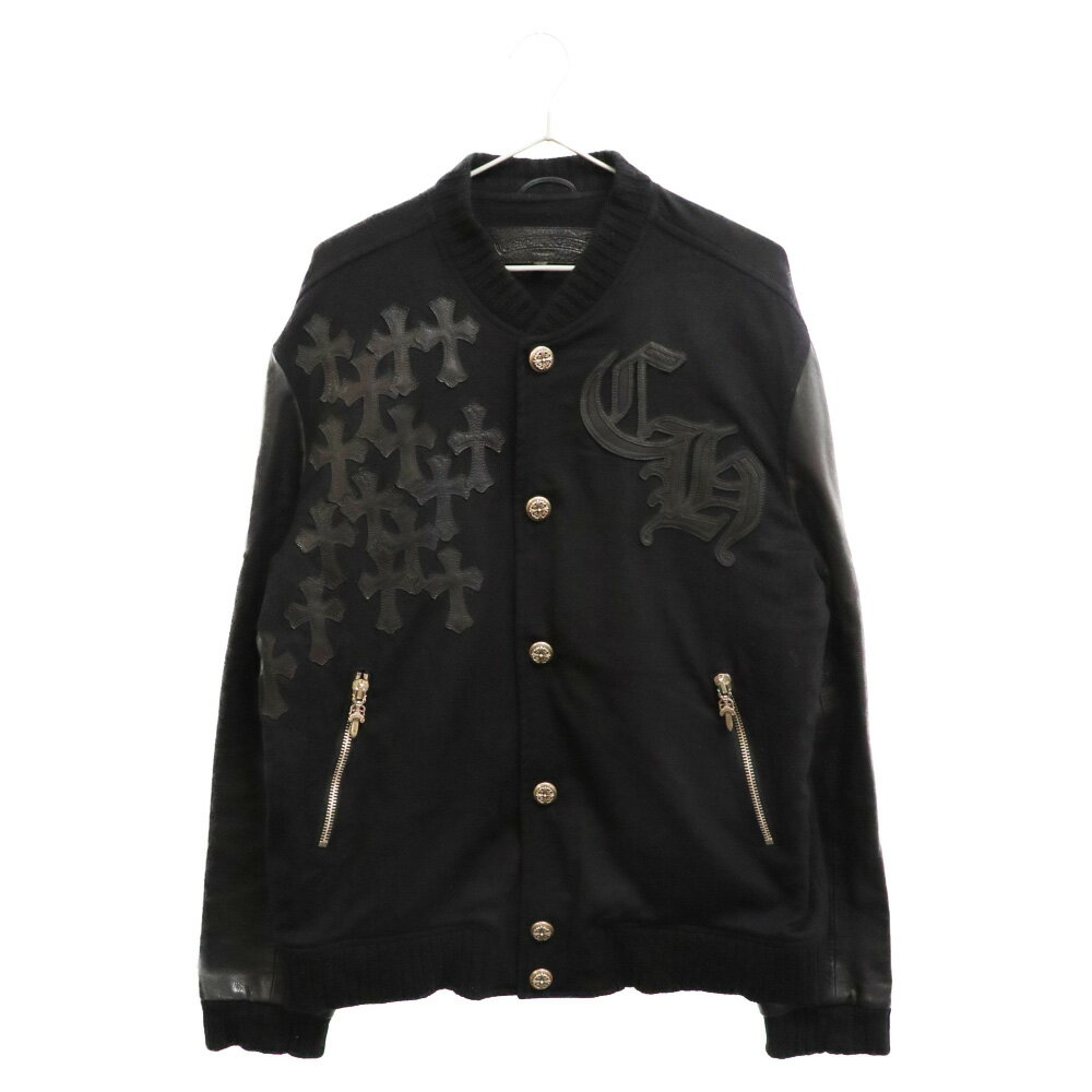 CHROME HEARTS(クロムハーツ) サイズ:L LETTERMAN レターマン CHマルチレザーパッチレザースリーブ ブルゾン ブラック【中古】【程度B】【カラーブラック】【取扱店舗OneStyle新宿店】