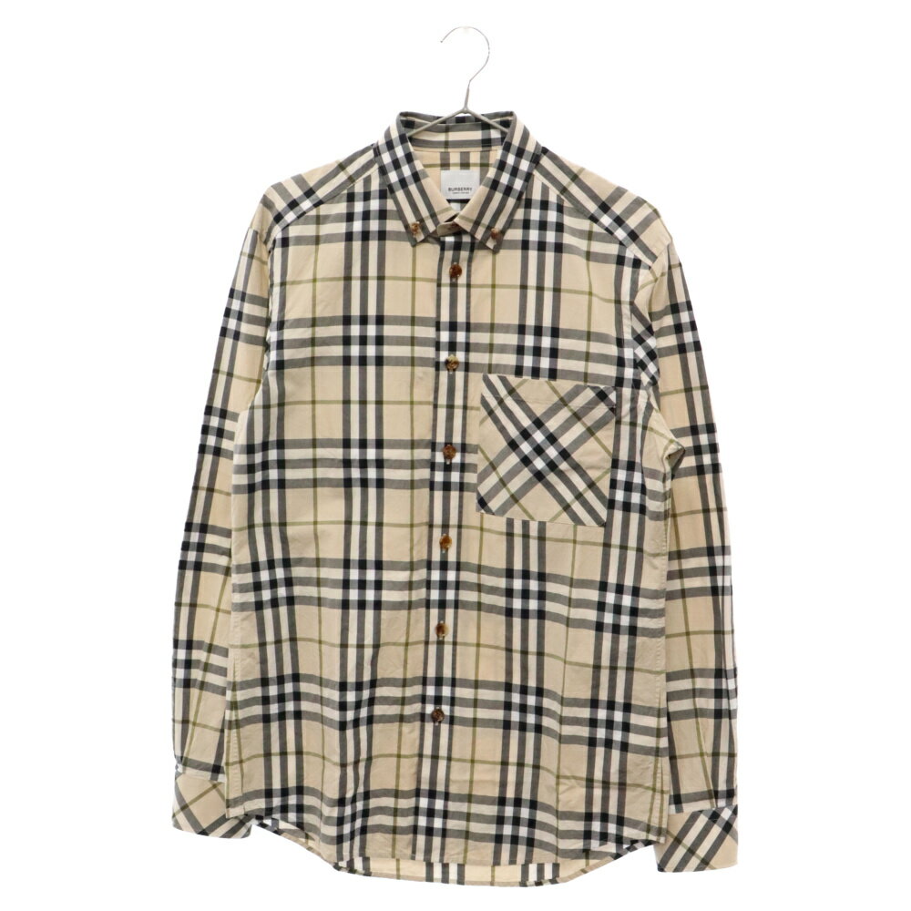 BURBERRY(バーバリー) サイズ:S コットンポプリンチェックオーバーサイズ長袖シャツ ベージュ 8042838【中古】【程度B】【カラーベージュ】【オンライン限定商品】