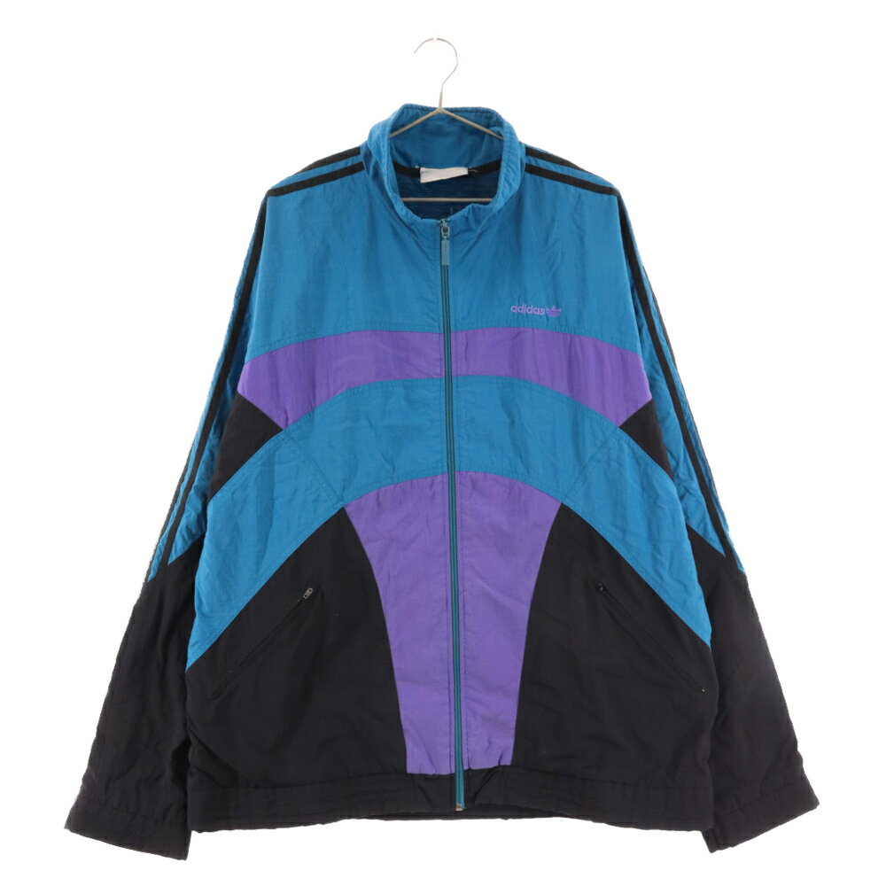 adidas(アディダス) サイズ:XS 80-90s トレフォイル 銀タグ ナイロン ジップアップ トラックジャケット ブルー/パープル/ブラック