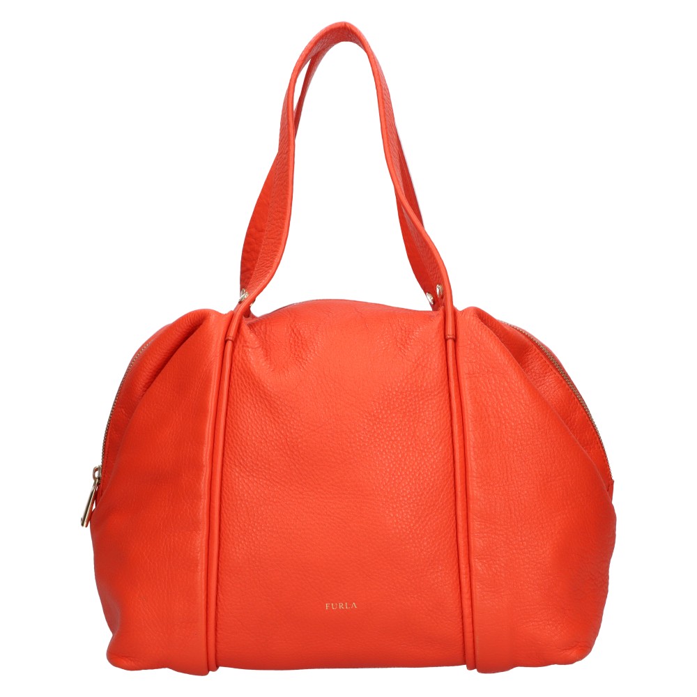 FURLA(フルラ) レザーラウンドジップ ハンドバッグ レッド F5947【中古】【程度B】【カラーレッド】【オンライン限定商品】