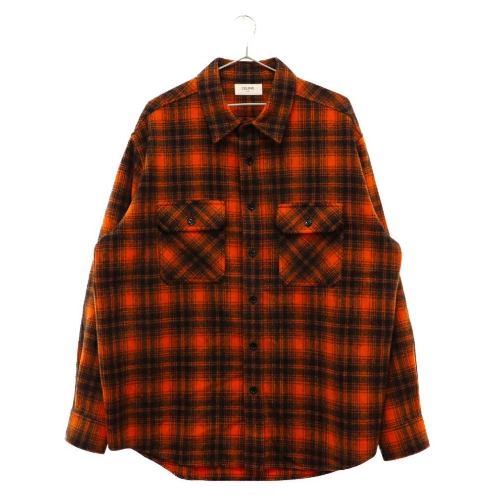 CELINE(セリーヌ) サイズ:40 22SS Loose Shirt in Checked Wool 2C574073Q ウールチェックルーズシャツ ドラッグストアカラー ランバージャック オレンジ/ブラック【中古】【程度A】【カラーオレンジ】【取扱店舗新宿】