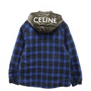 CELINE(セリーヌ) サイズ:50 22AW フードロゴ 長袖パディッドチェックシャツ ブルー/ブラック 2W410994R