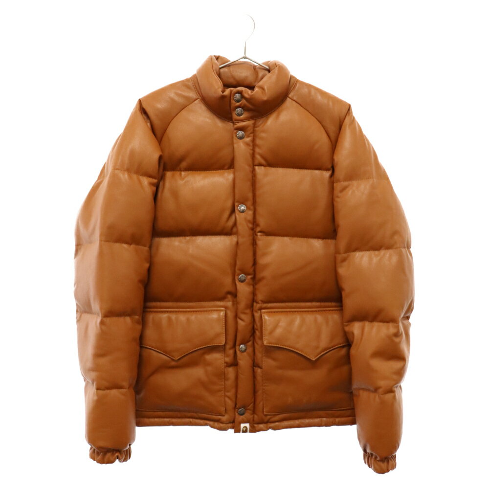 A BATHING APE(アベイシングエイプ) サイズ:M LEATHER CLASSIC DOWN JACKET シープスキン レザーダウンジャケット ブラウン 001HJC801020X【中古】【程度B】【カラーブラウン】【取扱店舗BRING京都河原町店】