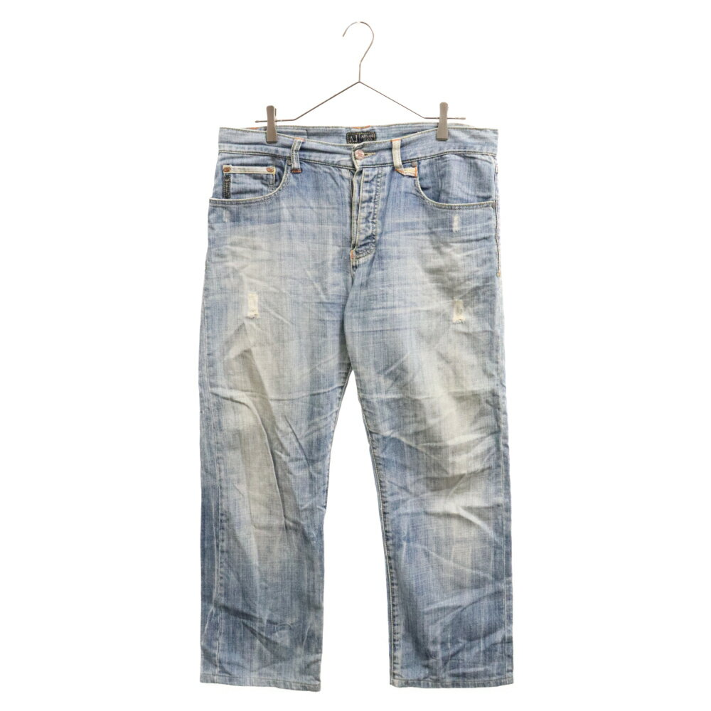 ARMANI JEANS(アルマーニ ジーンズ) サイズ:30 INDIGO 010 ウォッシュド ボタンフライ デニムパンツ インディゴ【中古】【程度B】【カラーブルー】【取扱店舗BRING THRIFT CLOSET】