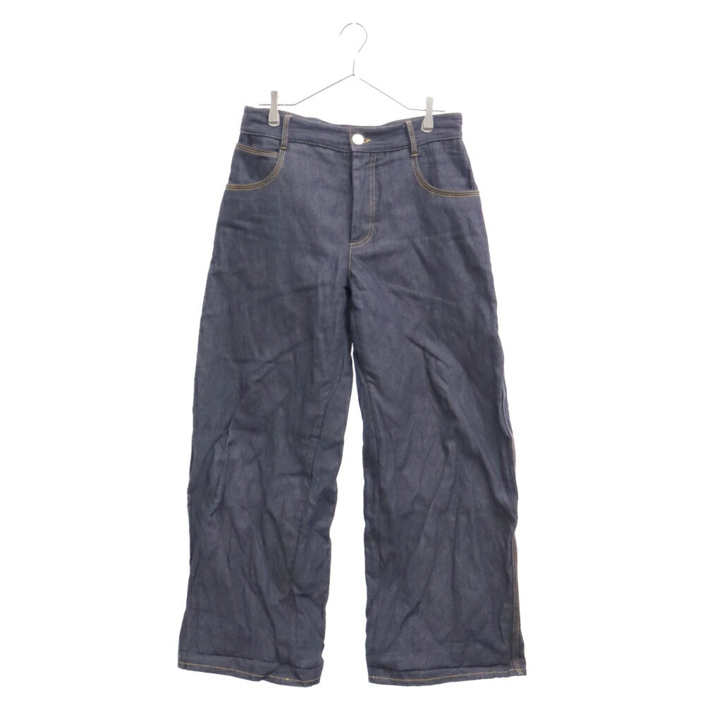 BOTTEGA VENETA(ボッテガヴェネタ) サイズ:40 22SS Metal Denim Twill Trouser シワ加工 ワイドデニムパンツ インディゴ 696629【中古】【程度A】【カラーブルー】【取扱店舗BRING仙台店】