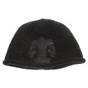 CHROME HEARTS(クロムハーツ) BEANIE CASH レザーパッチビーニー BSフレアパッチフレアボール付きカシミヤニットキャップ 帽子【中古】【程度B】【カラーブラック】【取扱店舗OneStyle新宿店】