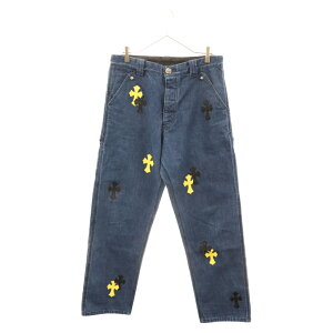 CHROME HEARTS(クロムハーツ) サイズ:34 DENIM CARPENTER CROSS PATCH クロスパッチ アフターカスタム カーペンターデニムパンツ インディゴ/イエロー/ブラック【中古】【程度B】【カラーマルチカラー】【取扱店舗渋谷】