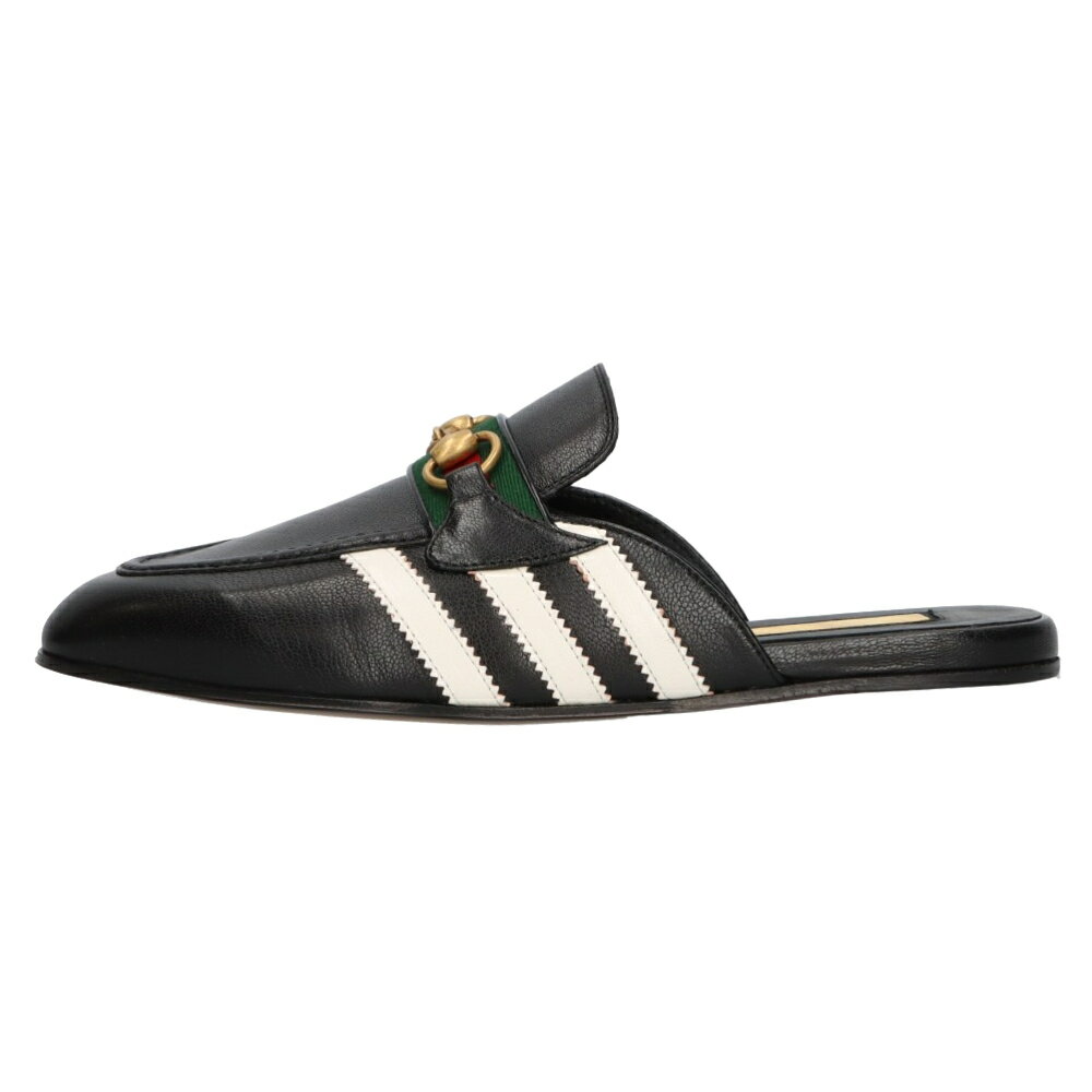 GUCCI(グッチ) サイズ:8.5 ×adidas ホースビット 3ストライプレザーサンダル スリッパ 721481 ブラック【新古品/中古】【程度S】【カラーブラック】【取扱店舗新宿】