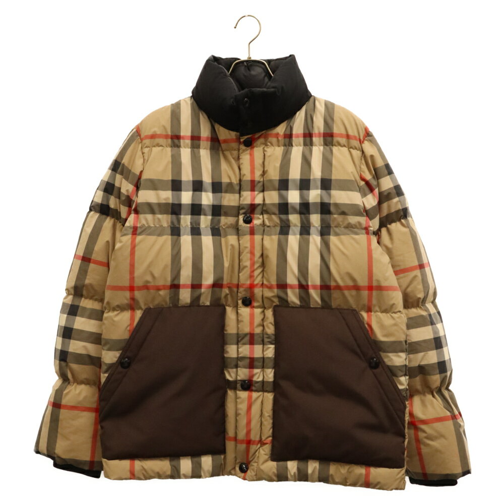 BURBERRY(バーバリー) サイズ:XS 21AW チェック柄 ビッグポケットダウンジャケット 8043921【中古】【程度A】【カラーベージュ】【オンライン限定商品】