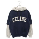 CELINE(セリーヌ) サイズ:XS 22SS Two-tone Hoodie in Cotton Fleece 2Y730670Q コットンフリースツートーンフーディ プルオーバーパーカー グレー/ネイビー【中古】【程度A】【カラーグレー】【取扱店舗新宿】