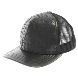 CHROME HEARTS(クロムハーツ) サイズ:OS TRUCKER CAP トラッカーキャップ セメタリークロスパッチ レザーメッシュキャップ 帽子 ブラック【中古】【程度B】【カラーブラック】【取扱店舗OneStyle新宿店】