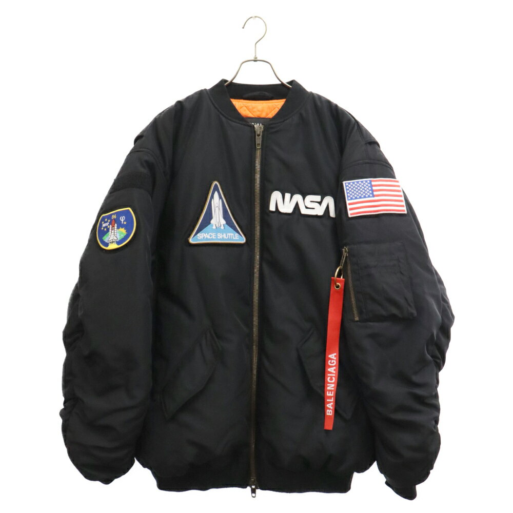 BALENCIAGA(バレンシアガ) サイズ:46 21AW NASA Space Bomber Jacket ブラック ナサ ロゴワッペン スペース MA-1 ボンバージャケット 663083 TYD31【中古】【程度A】【カラーブラック】【取扱店舗BRING渋谷ANNEX店】