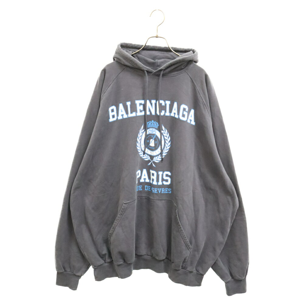 BALENCIAGA(バレンシアガ) サイズ:2 22SS Oversized College 1917 Hoodie ダメージ加工 オーバーサイズ カレッジロゴ フーディー パーカー ネイビー 697879 TMV96【中古】【程度B】【カラーネイビー】【取扱店舗BRING渋谷ANNEX店】