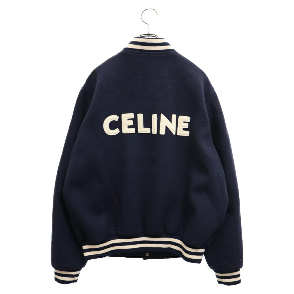 CELINE(セリーヌ) サイズ:52 21AW Loose Varsity-Style Jacket in Wool セリーヌ ウールルーズバーシティスタイルジャケット テディブルゾン スタジャン バックロゴ 2V08F896C ネイビー【中古】【程度B】【カラーネイビー】【取扱店舗BRING梅田茶屋町店】