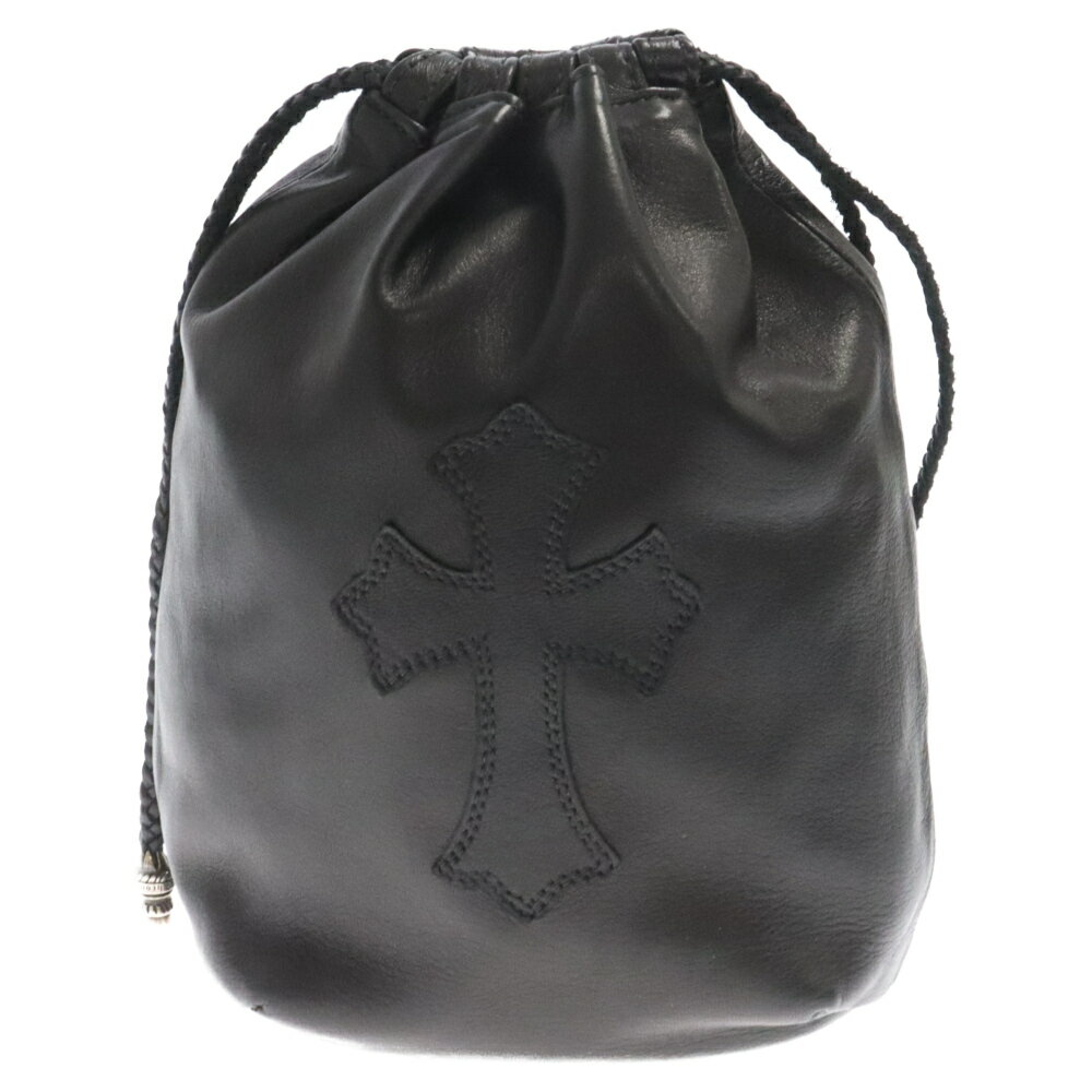 CHROME HEARTS(クロムハーツ) DRW STRNG SACK CRS PATCH クロスパッチドローストリングサックレザー巾着ハンドバッグ【中古】【程度B】【カラーブラック】【取扱店舗OneStyle原宿店】